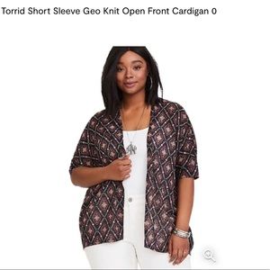 NEW TORRID BLACK GEO KNIT CARDIGAN OPEN FRONT SHORT SLEEVE PLUS SIZE 3 3x